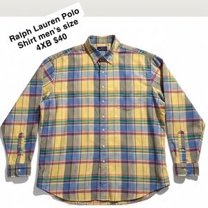 Ralph Lauren Men's Yellow and Blue Plaid Shirt